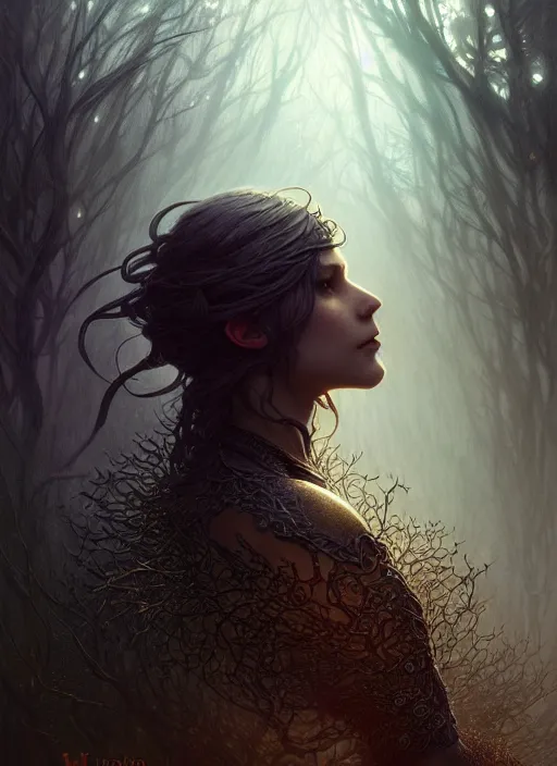 Image similar to Random House book cover, award winning, dark crow, fantasy forest landscape, dragon scales, fantasy magic, dark golden light night, intricate, elegant, sharp focus, illustration, highly detailed, digital painting, concept art, matte, art by WLOP and Artgerm and Greg Rutkowski and Alphonse Mucha, masterpiece