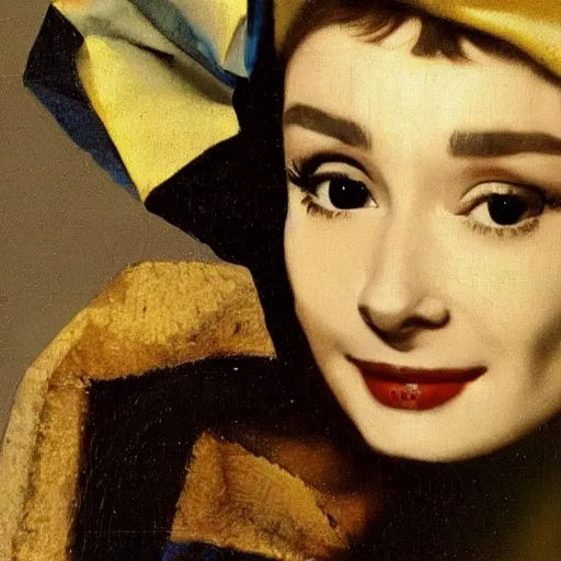 Image similar to audrey hepburn art by johannes vermeer