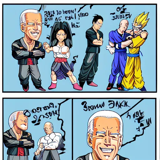 Prompt: joe biden drawn in the style of dragon ball z