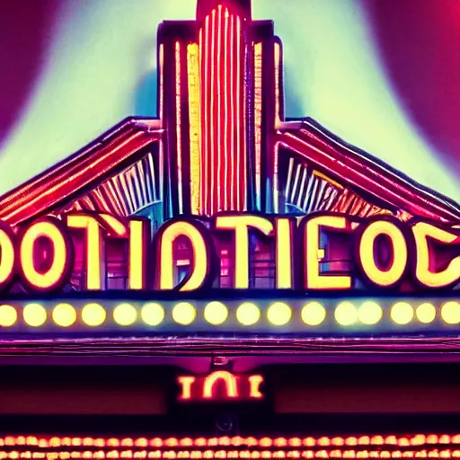 Image similar to an ornate art deco movie theater, dslr, beautiful, colorful,