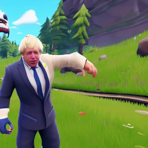 Prompt: Boris johnson fortnite skin, gameplay footage