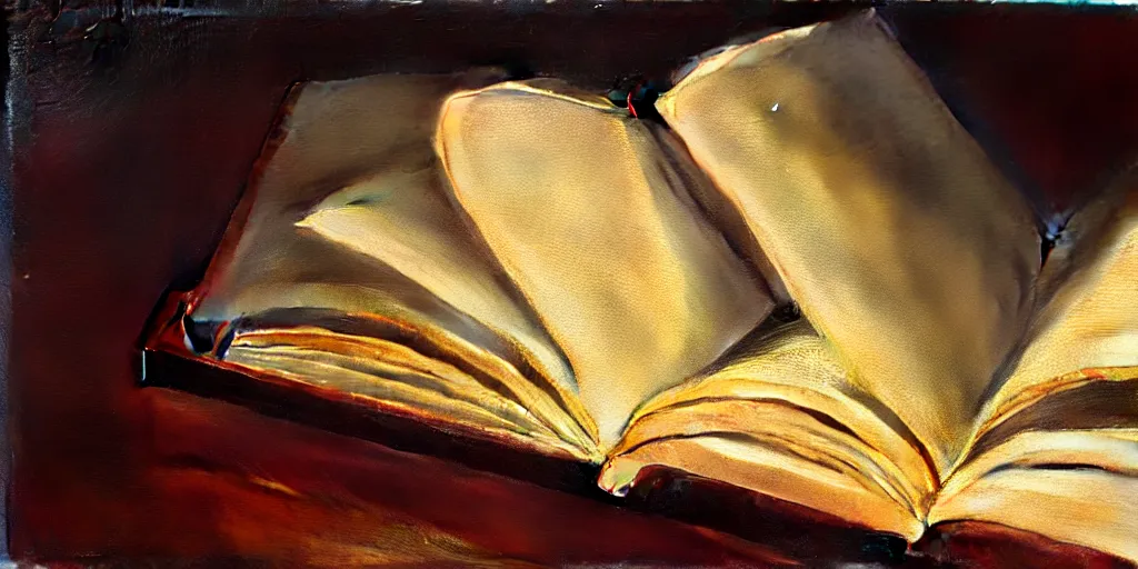 Image similar to an open book, cinematic lighting, detailed oil painting, hyperrealistic, 8k