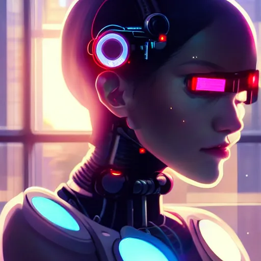 Image similar to beautiful cyborg girl punching through a large reflective window, window reflections, reflective, mirror reflection, refractions on lens, full round face, biomechanical details, cyberpunk anime art, full body shot, lens flare, wlop, ilya kuvshinov, artgerm, krenz cushart, greg rutkowski