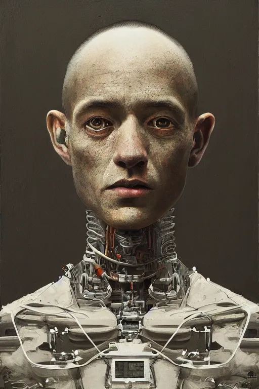 Image similar to robot monk painting a self - portrait on a canvas. intricate, highly detailed, photorealistic, film still, by vdragan bibin.