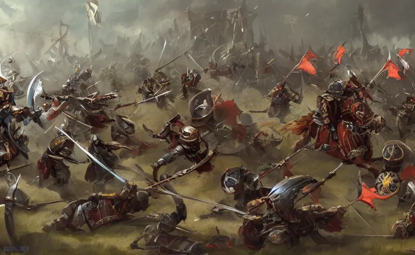 Image similar to A battle scene with swords and shields, concept art, fantasy, game design
