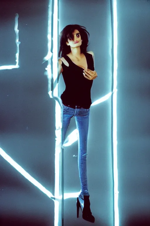 Prompt: penelope cruz, photo, portrait, mid - shot, 3 5 mm, kodak gold 2 0 0, warm lightning, lomography