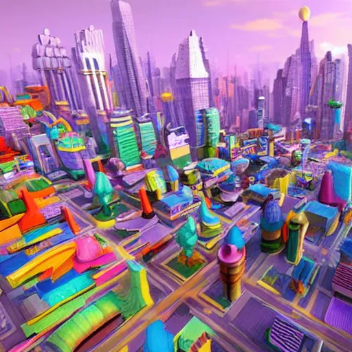 Image similar to colorful fantasy city, unreal engine