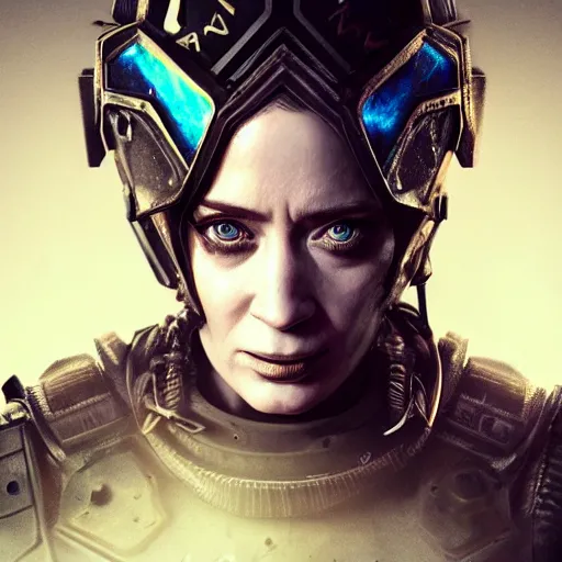 Prompt: emily blunt portrait, dystopia core, apocalyptic, armor, warrior, dramatic, sharp focus, fiction, neon, fantasy, hyper detailed, digital art, trending in artstation, cinematic lighting, studio quality, smooth render, unreal engine 5 rendered, octane rendered, art style and nixeu and wlop and krenz cushart