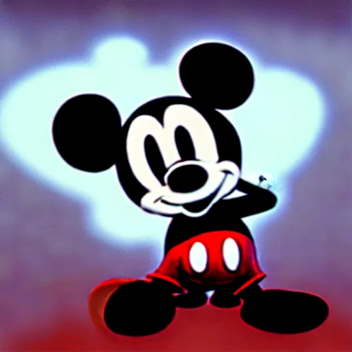 Image similar to Mickey Mouse as a demon, photorealistic, film still, desolate