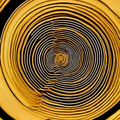 Image similar to 5 concentric arcs made out of gold arranged in a spiral