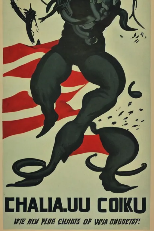 Image similar to a propaganda poster designed to convince people to enlist in the war against cthulu, 1 9 4 0 s