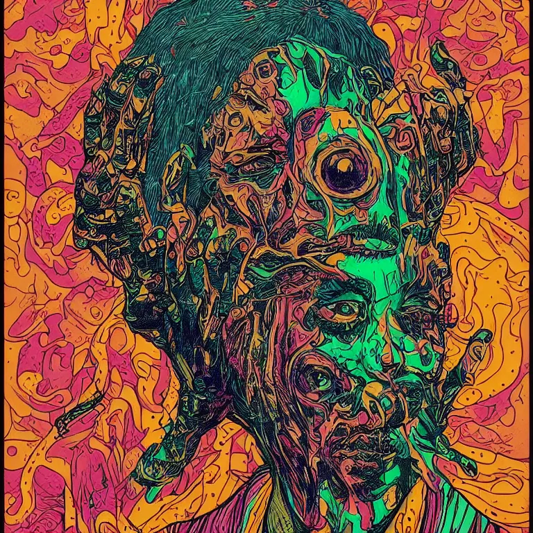 Image similar to beautiful colorful hyperrealist highly detailed psychedelic music poster'zombie paul giamatti ', psychedelic art nouveau, beautiful high contrast colored wood engraving, moebius comic style, shocking detail trending on artstation 8 k