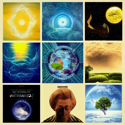 Image similar to Coverart including concepts from quantum mind, climate change, nature, creative interpretation, no text