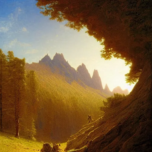 Image similar to a giant laying embedded in the earth as a mountainous landscape, by albert bierstadt, by robert hubert, by dan mumford, hyperrralistic, realistic shadows, matte painting, 8 k resolution, landscape