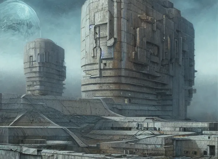 Image similar to brutalist soviet architecture on moon, hard lines, ugly, concrete, highly detailed, centered, digital painting, artstation, concept art, smooth, sharp focus, illustration, artgerm, tomasz alen kopera, peter mohrbacher, donato giancola, joseph christian leyendecker, wlop, boris vallejo