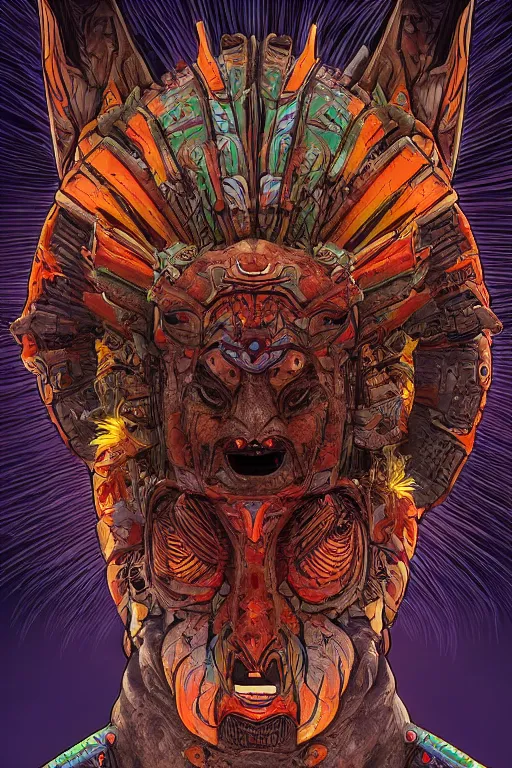 Prompt: totem animal tribal chaman vodoo mask feather gemstone plant global illumination ray tracing hdr that looks like it is from borderlands and by feng zhu and loish and laurie greasley, victo ngai, andreas rocha, john harris radiating a glowing aura