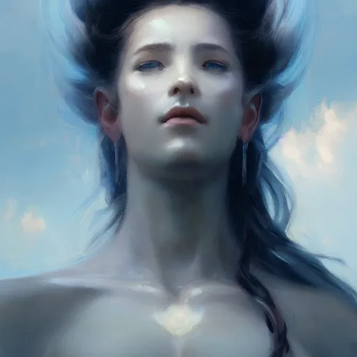 Prompt: a beautiful portrait of a cloud goddess by Greg Rutkowski and Raymond Swanland, Trending on Artstation, ultra realistic digital art