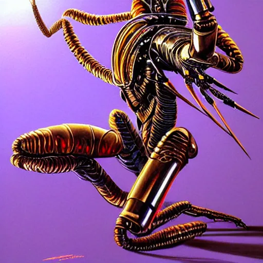 Prompt: bionic scorpion, art by peter lloyd, 1 9 8 0's art, retro art, airbrush style, art by hajime sorayama, intricate, elegant, sharp focus, illustration, highly detailed, concept art, matte, sharp focus, illustration, highly detailed, h 8 0 0