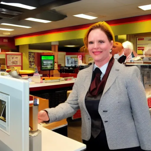 Image similar to senator armstrong working as a mcdonald's cashier