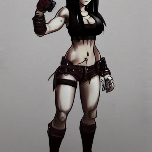 Prompt: concept art of tifa lockhart with full body tattoos, trending on artstation