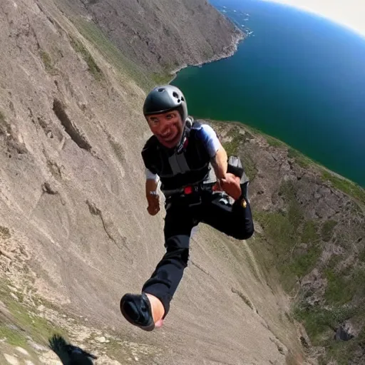 Image similar to GoPro video of Mr Bean base jumping