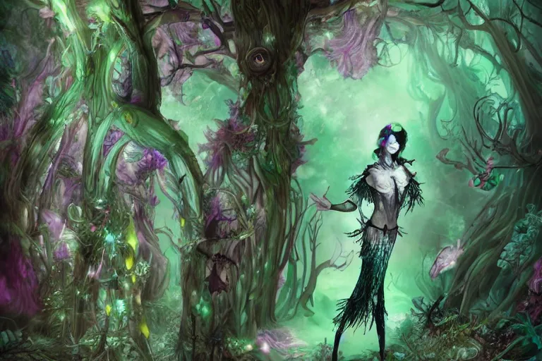 Prompt: fantasy ethereal forestfolk cybernetic fairy fashion zine