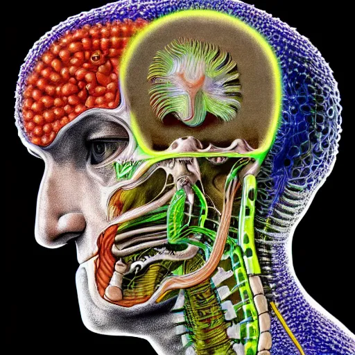 Image similar to mark zuckerberg cyborg anatomy by ernst haeckel, masterpiece, vivid, very detailed