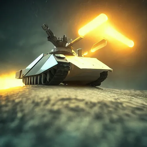 Prompt: Futuristic low-poly battle tank, epic cinematic shot, black plastic, lights, hd 4k by Dawid Michalczyk