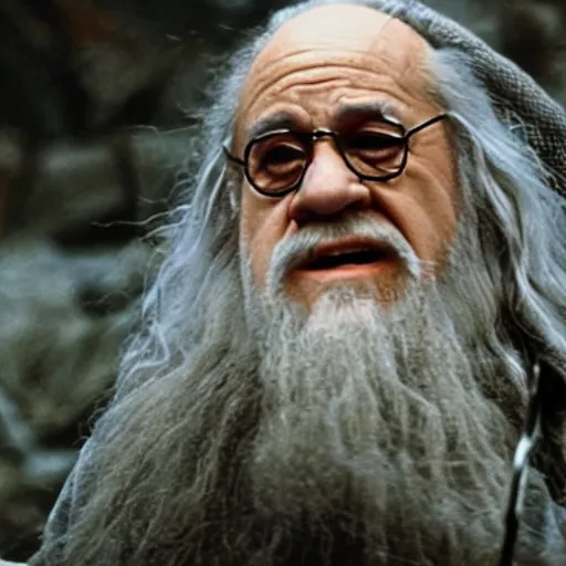 Image similar to A movie still of Danny Devito as Gandalf in Lord of the Rings