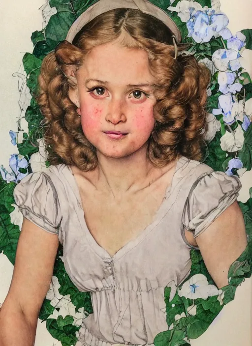 Image similar to a 3 5 copic marker portrait by norman rockwell of a russian girl ultra defined features wearing a cargo weeding dress