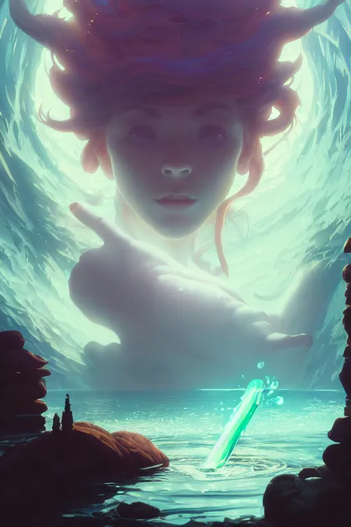 Image similar to highly detailed vfx portrait a mage casting a water spell, stephen bliss, unreal engine, greg rutkowski, loish, rhads, beeple, makoto shinkai and lois van baarle, ilya kuvshinov, rossdraws, tom bagshaw, alphonse mucha, global illumination, detailed and intricate environment