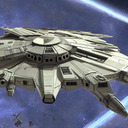 Image similar to the millennium falcon in the style of star fox 64 graphics