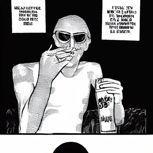 Prompt: a guy sitting on the sofa drinking many beers, Stray Bullets comic