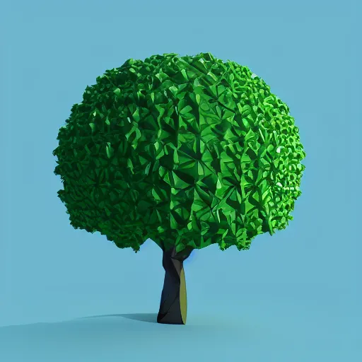 Image similar to a 3d low poly object of a green tree on the blue background