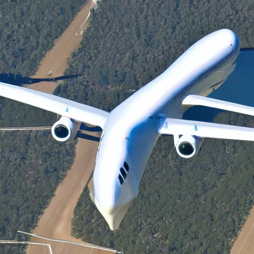 Prompt: Aerial photo of the biggest plane on earth, realism, drone shot