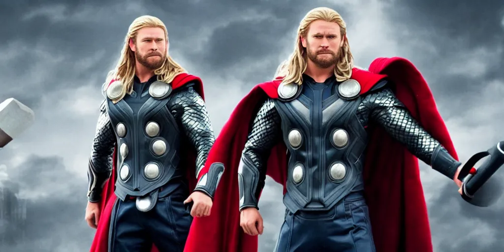 Image similar to Thor from the Avengers holding a toilet plunger instead of a hammer, cinematic pose