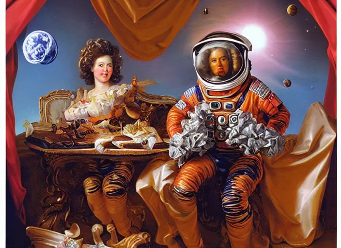 Prompt: rococo baroque rococo baroque portrait painting astronaut Greg Hildebrandt high detail fancy cake