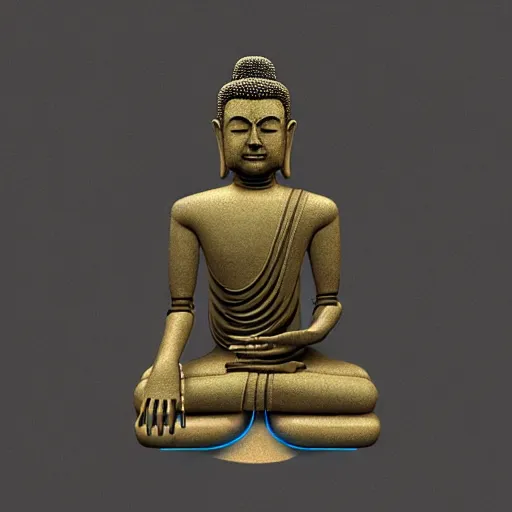 Image similar to robotic lifeform buddha meditating in front of a beautiful fractal neural network :: Unreal Engine 3d render