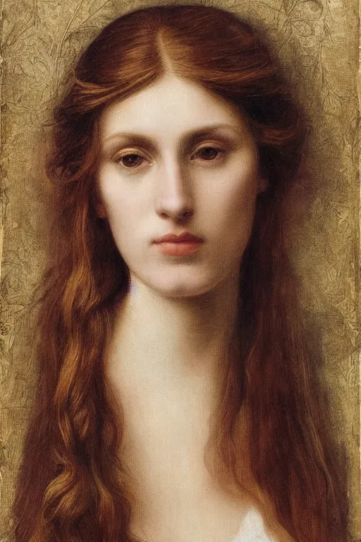 Prompt: Pre-Raphaelite portrait of a young, beautiful female-architect with blond hair and grey eyes