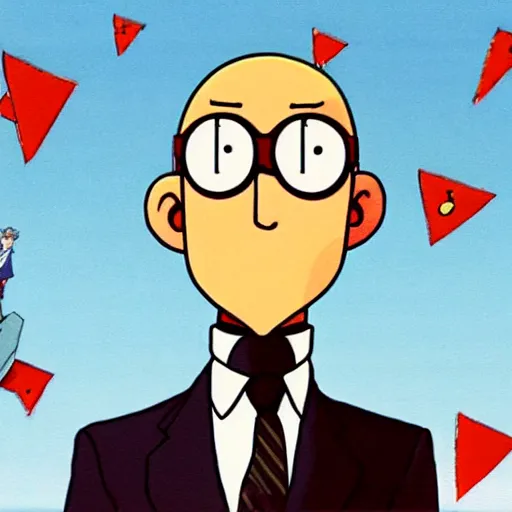 Prompt: anime!!!!!!!!!!!! evangelion with dilbert's head and flipped - up tie