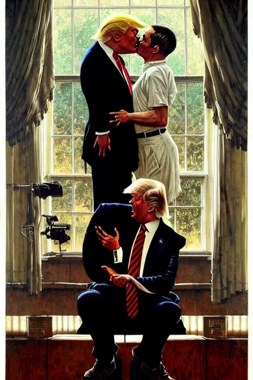 Image similar to norman rockwell painting of donald trump kissing himself donald trump, by anna podedworna, bayard wu, greg rutkowski