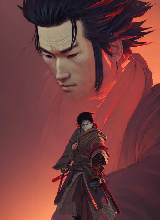 Image similar to highly detailed portrait of sekiro, stephen bliss, unreal engine, greg rutkowski, loish, rhads, beeple, makoto shinkai and lois van baarle, ilya kuvshinov, rossdraws, tom bagshaw, tom whalen, alphonse mucha, global illumination, god rays, detailed and intricate environment