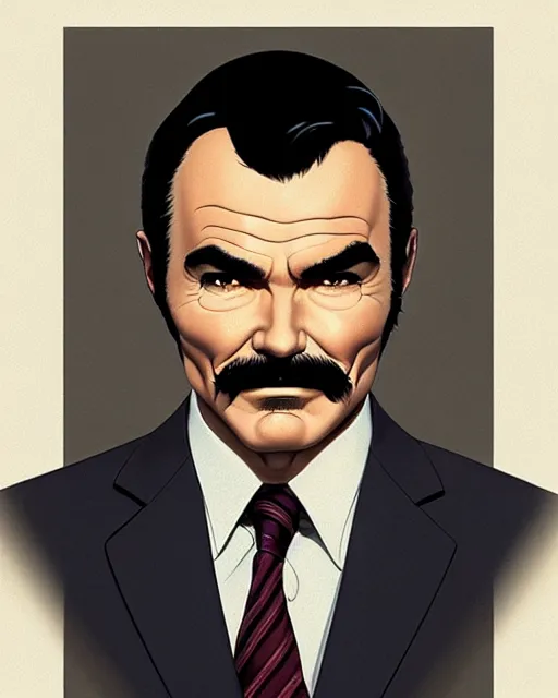 Image similar to portrait burt Reynolds. fine-face, pretty face, realistic shaded Perfect face, fine details. Anime. realistic shaded lighting by Ilya Kuvshinov katsuhiro otomo ghost-in-the-shell, magali villeneuve, artgerm, rutkowski, WLOP Jeremy Lipkin and Giuseppe Dangelico Pino and Michael Garmash and Rob Rey in official suit