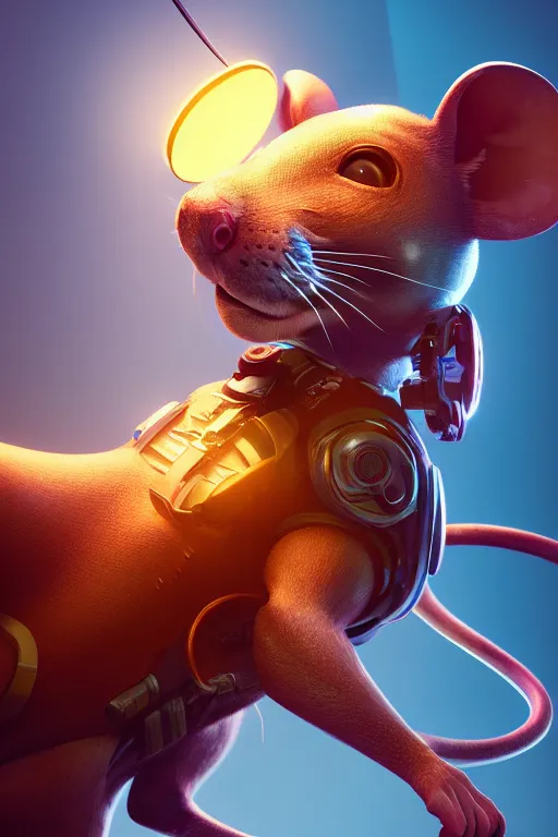 Prompt: cyborg mouse, ultra hd, paints by Zac Retz , unreal 5, DAZ, hyperrealistic, octane render, dynamic lighting, intricate detail, summer vibrancy, cinematic