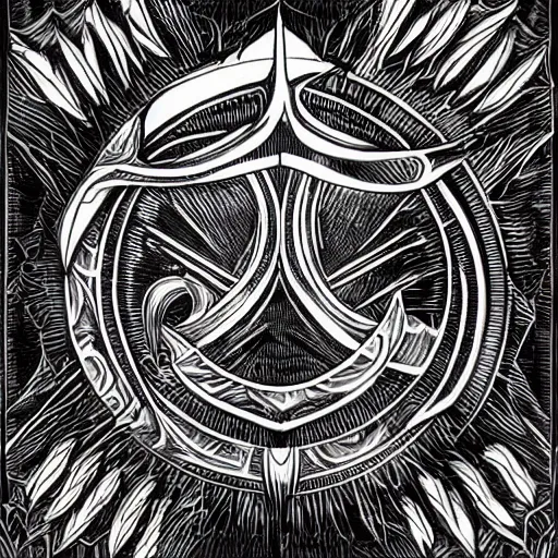 Prompt: emblem of wisdom, line art by Aaron Horkey