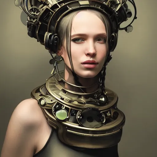 Prompt: A masterpiece portrait of a Incredibly beautiful futuristic high fashion queer model girl with a large luxurious Victorian necklace made of electronical trash. Rococo dress from steel. trending on artstation, digital art, by Stanley Artgerm Lau, WLOP, Rossdraws, James Jean, Andrei Riabovitchev, Marc Simonetti, Yoshitaka Amano