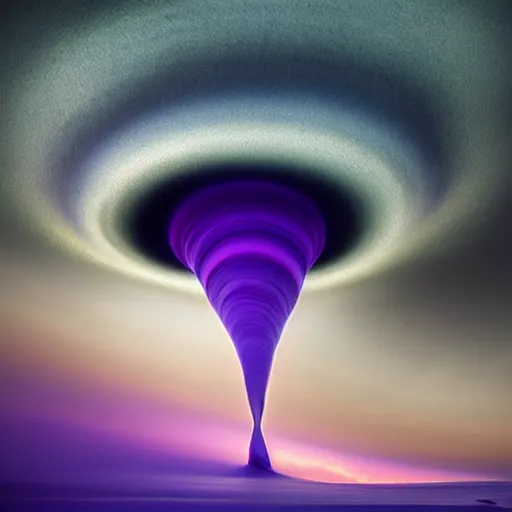 Prompt: amazing photo of a purple tornado in the shape of a funnel by marc adamus, digital art, beautiful dramatic lighting