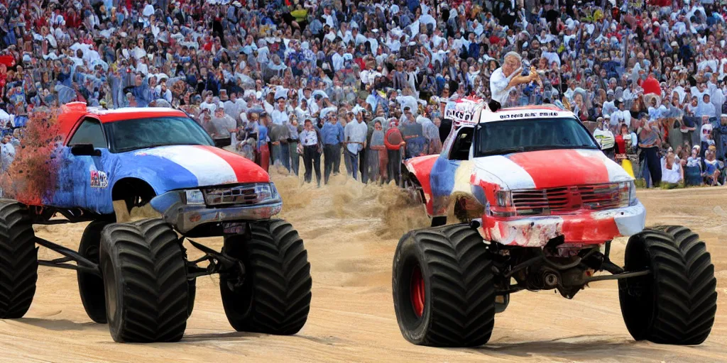 Image similar to George W Bush painting a monster truck rally