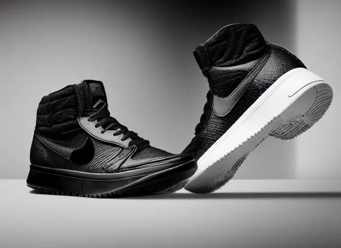 Image similar to product still of Darth Vader signature Nikes, 85mm f1.8