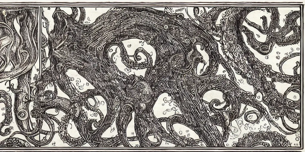 Prompt: detailing reference sheet of lovecraftian unnamed creatures in the style of copper plate etching by biologist